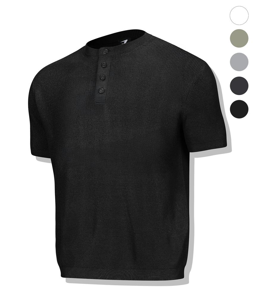 DRIX Washable Linen Muscle Fit Henley Neck Half Knit_5 Colors