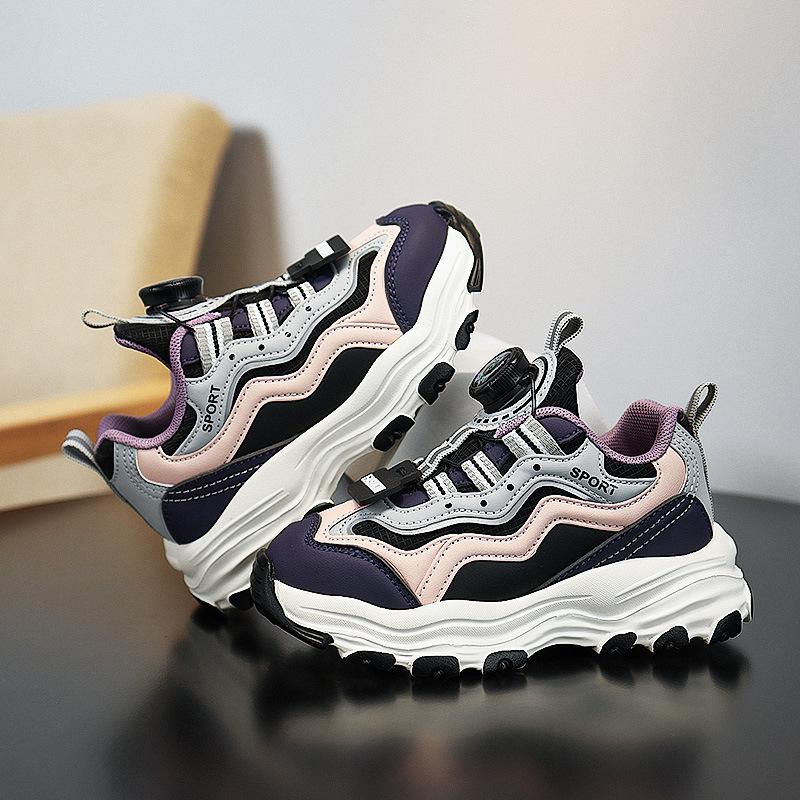 

Children s sports shoes autumn and winter new leather surface children s velvet running shoes rotating button medium big children s panda dad shoes 39