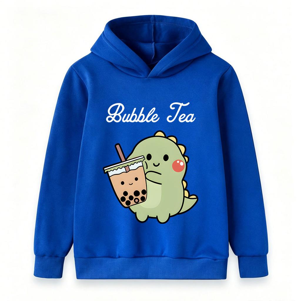 Kids Boys Girls Cute Dinosaur Bubble Tea Printed Pullover Hoodie, Soft Casual Long Sleeve Hooded Sweatshirt for Little Children Daily Wear