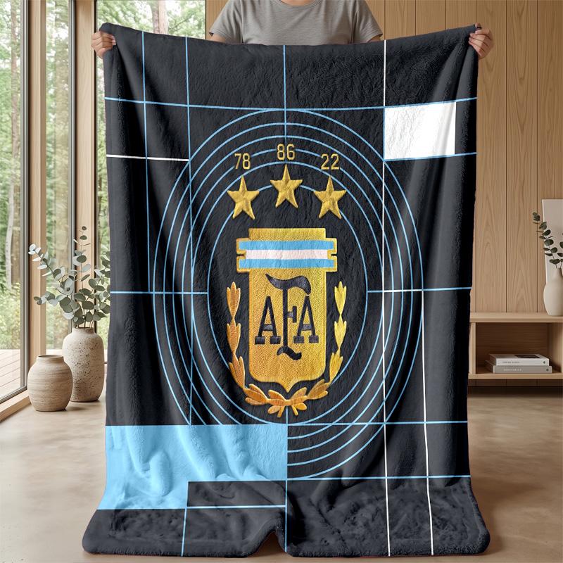 Argentina Football Printed Flannel Blanket Skin Friendly Warm Decorative Throw for Indoor Couch Bed Daily Use