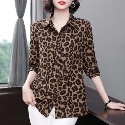 Trendy Chiffon-Bluse in Übergröße für Damen, lockeres bedrucktes Hemd, modisches Oberteil mit Leopardenmuster