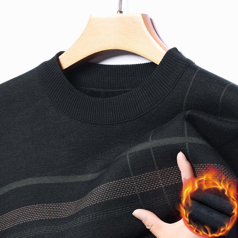 Gestreifter Winterpullover für Herren mit Fleecefutter - Rundhalsausschnitt, Dick & Warm, Gestrickte Basis