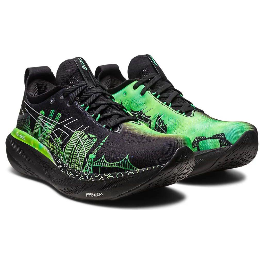 Asics Gel-Nimbus 25 Tokyo Marathon 2023 Comfortable Fabric Low-Top Marathon Running Shoes Men Sneaker Black Green 1011B743-001