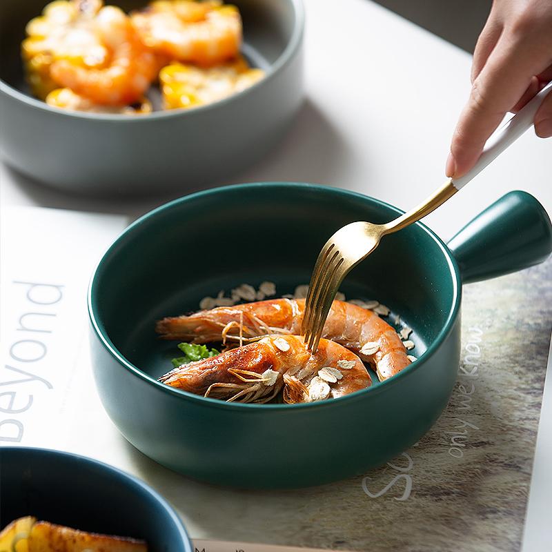 6 Inch Porcelain Baking Plate Dessert Bowl Ramekin Baker Dinner Plate Pasta Dishes Baked Rice Bowl with Handle Microwave Safe