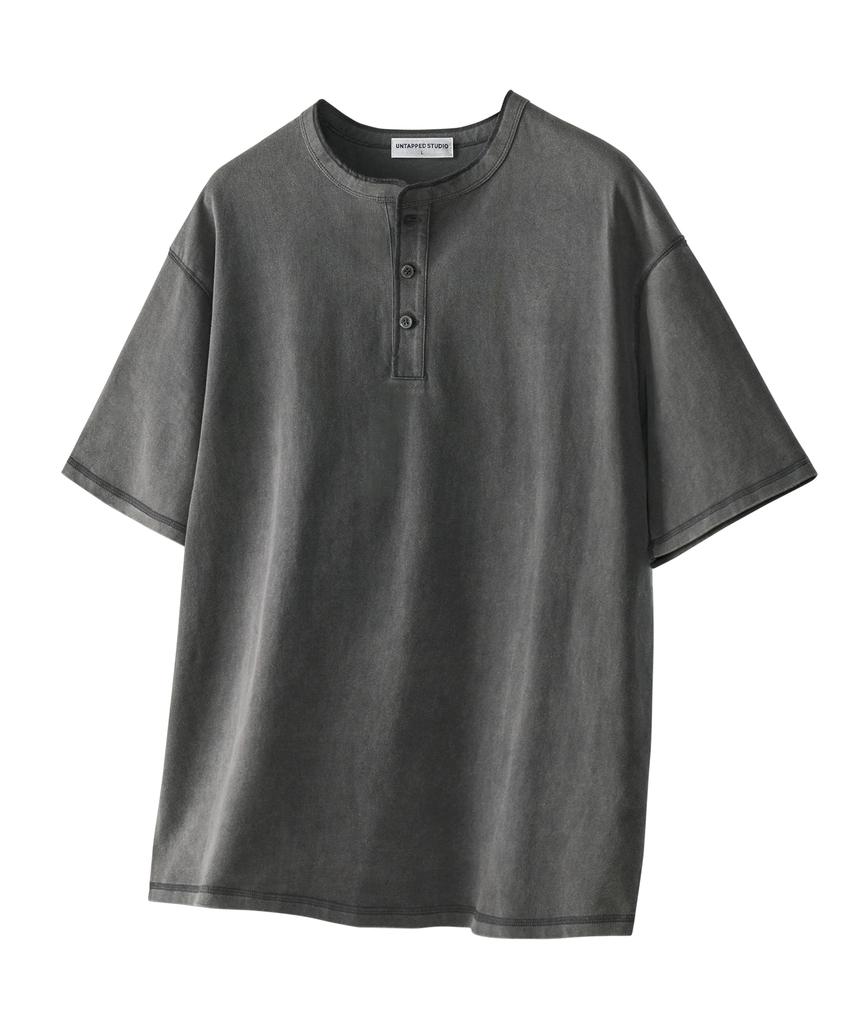 UNTAPPED STUDIO Pigment Henley Neck Oversized Short Sleeve T-Shirt 3 Colors