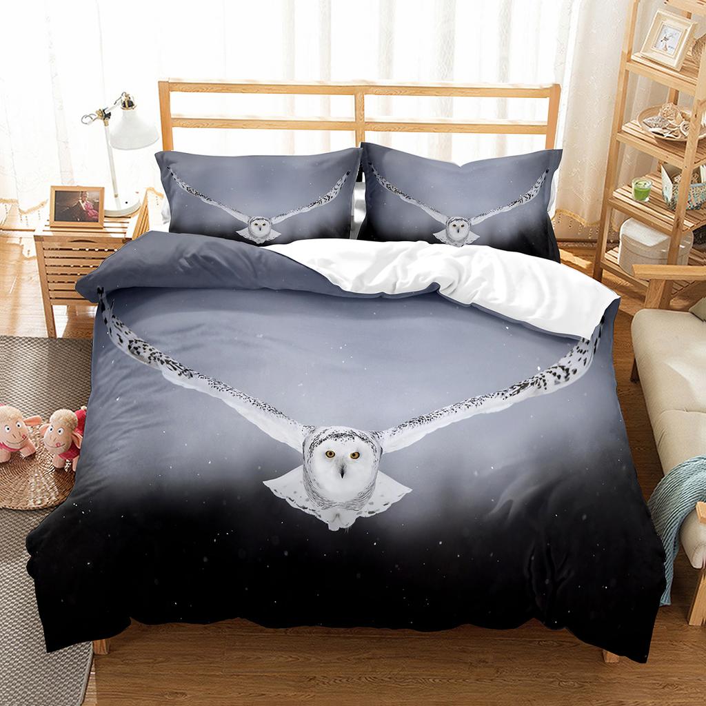 Owl Duvet Cover Set Cute Bird Polyester Comforter Cover for Boys Girls Kids Bedding Set King Size Quilt Cover with Pillowcase