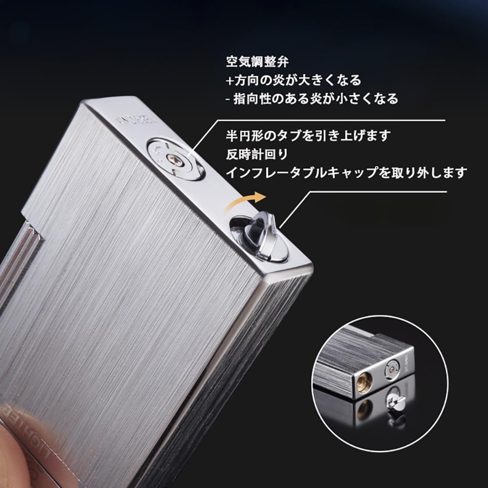 DERUI Classic Gas Lighter, Mechanical Metal Lighter Style, Stylish, Luxury Gift (Gas not included) (Black A)