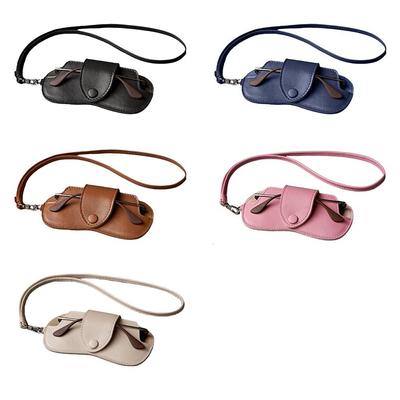 Portable PU Leather Sunglasses Storage Bag with Lanyard Durable Hanging Sunglasses Solid Color Portable SunGlasses Holder