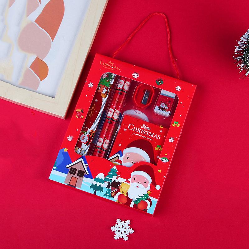 6Pcs/Set Christmas Series Stationery Including 2 Pencils 1 Erasers 1 Pencil Sharpeners 1 Sticky Notes 1 Rulers School Supplies