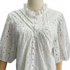 Women Tops V-Neck Puff Short Sleeves Hollow Out Crochet Shirt Solid Color Loose Fit Blouse Outdoor Leisure Wear