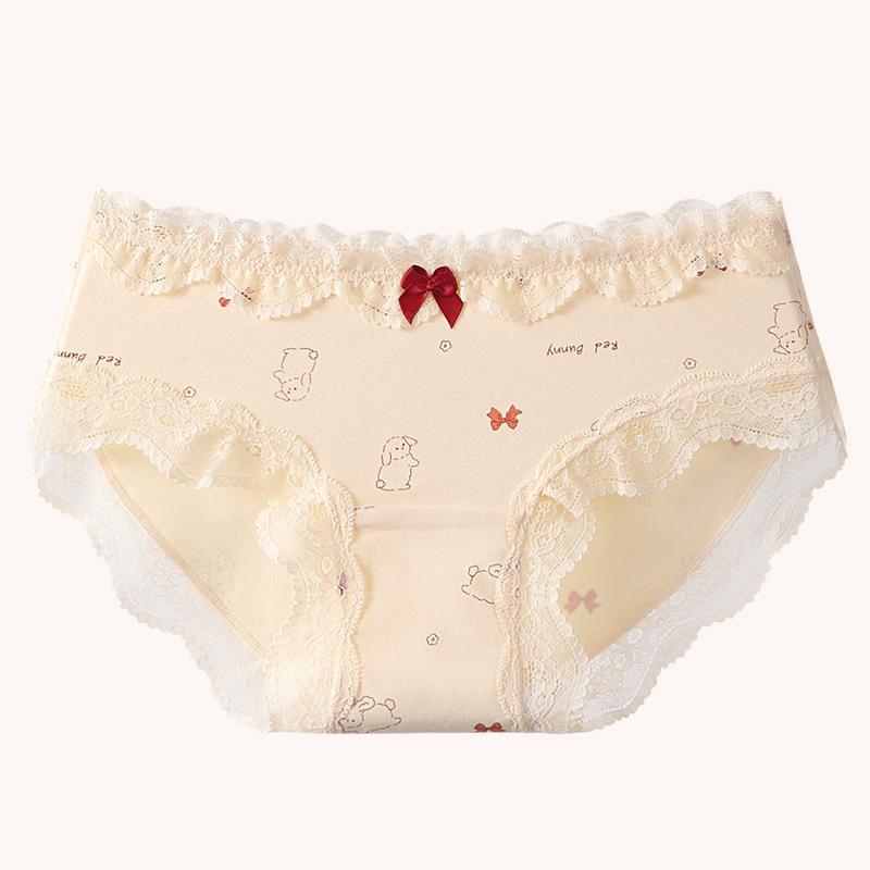 Big Size Lady Spring and Autumn New Wedding Year Red Pure Cotton Lace Lovely No Mark Briefs