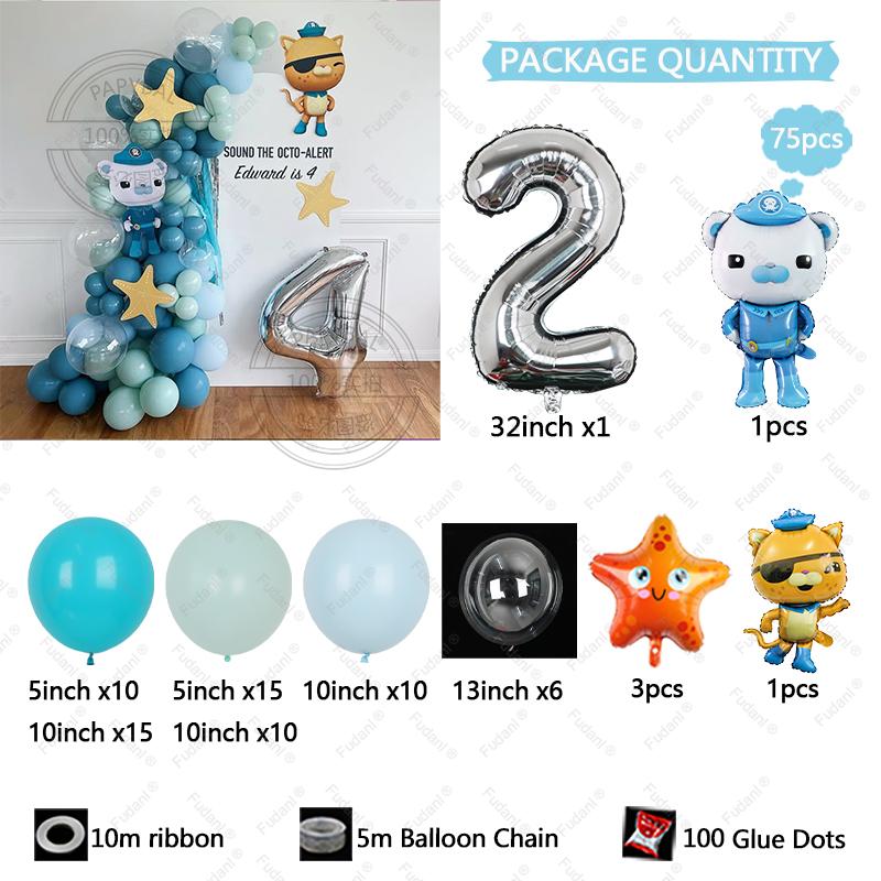 75pcs The Octonauts Balloon Polar Bear Cat Starfish Foil Ballons Cartoon Sea Animal Air Balls Children Birthday Party Decoration