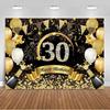 30th Birthday Party Decorations 30 Years Old Backdrop Supplies Black Gold Balloons Glitter Background Banner Photography Props