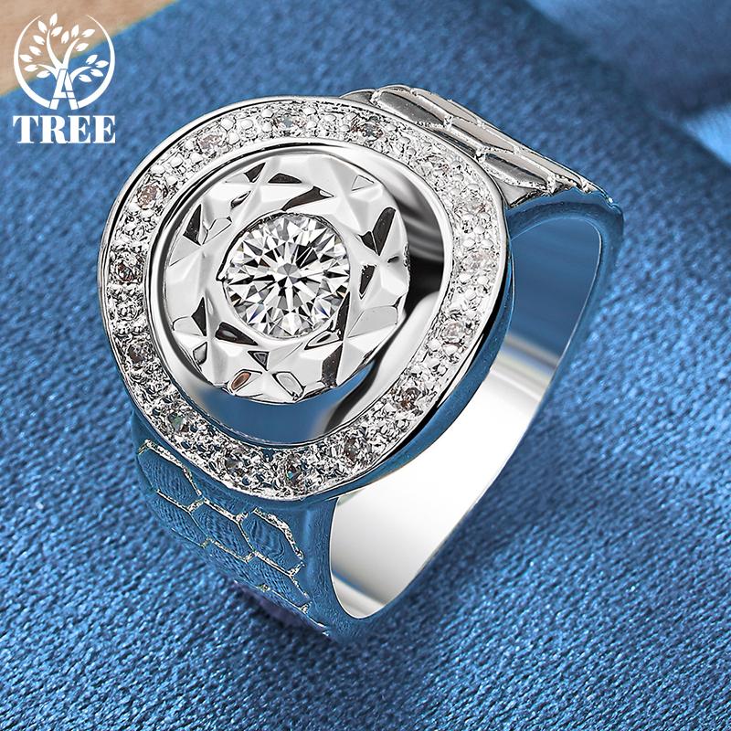 Joia de anel de zircônia AAA redonda grande de prata esterlina 925