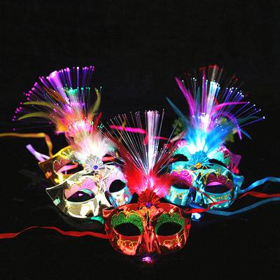 Women Venetian LED PVC Fiber Feather Mask Fancy Dress Party Carnivals Disguise