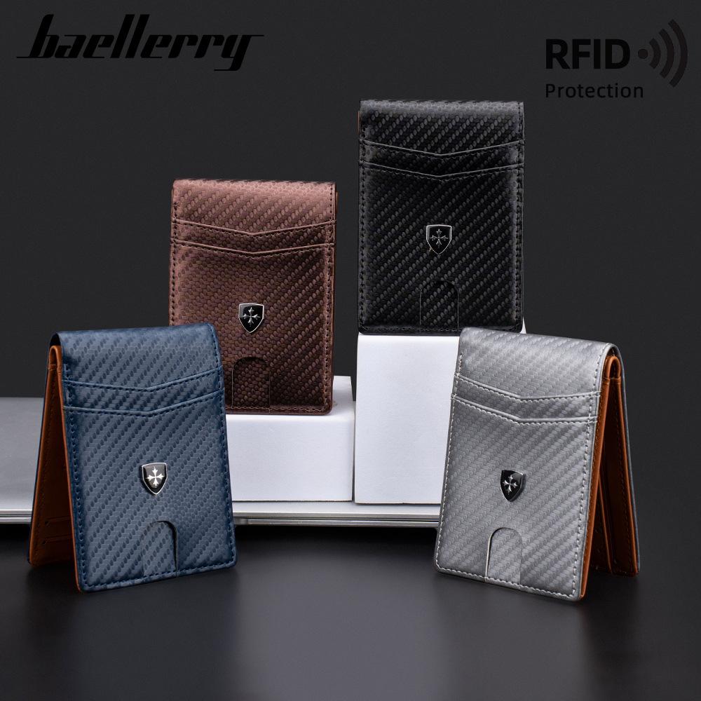 Baellerry Men's Fashion Carbon Fiber RFID Protection Wallet Multi-Function Billfold Magnetic Defense Coin Purse Card Holder