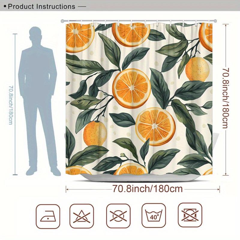 1Pc Orange Slice Shower Curtain, Polyester, Machine Washable, With Hooks, Light Beige Dots On A Cream Background