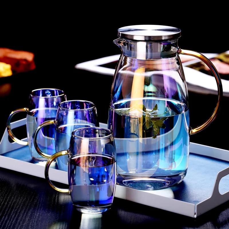 Home Colorful Cold Water Bottle Large Capacity High Borosilicate Glass Tea Set Cooler Teacups Water Cup Mugs