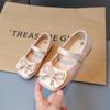 Bow girls leather shoes 2025 spring and autumn new princess shoes little girl rhinestone single shoes soft sole non-slip beanie shoes