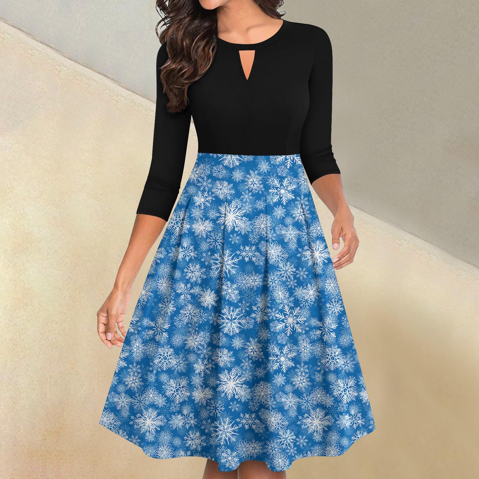 

Женские винтажные рождественские принты с рукавами 3/4, расклешенные, А-силуэта, свободные, повседневные платья для вечеринок XL