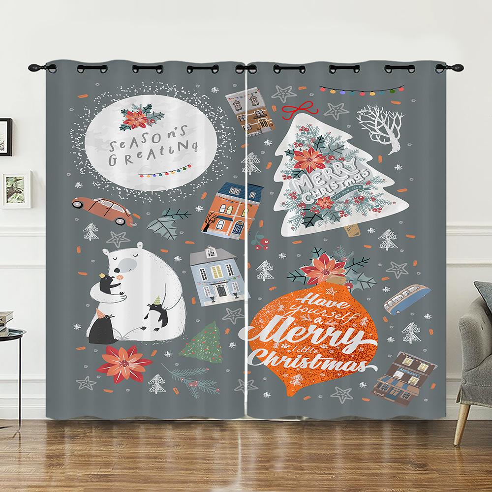 Curtains Christmas Illustration 3D Digital Printing Blackout Curtain Perforated Bedroom Living Room