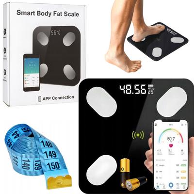 Intelligente Bluetooth Analyse-Badezimmerwaage, Schwarz + 150cm Maßband