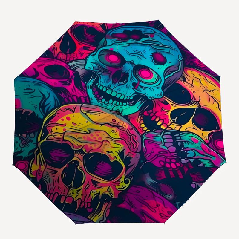 

1pc Skull Vibrant Automatic Umbrella - 8-Rib Portable Folding Black Iron Frame for Outdoor, Beach, Travel, Beach Umbrella,026