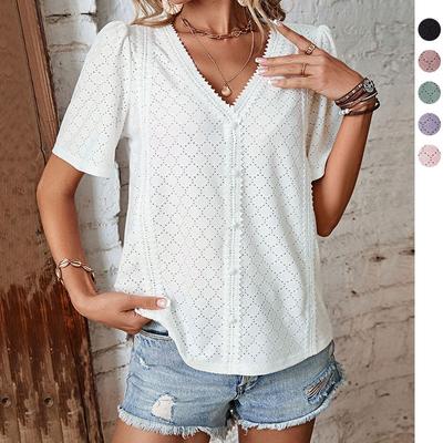 2023 Summer New European and American Fashion White Short-Sleeved Shirt Women's