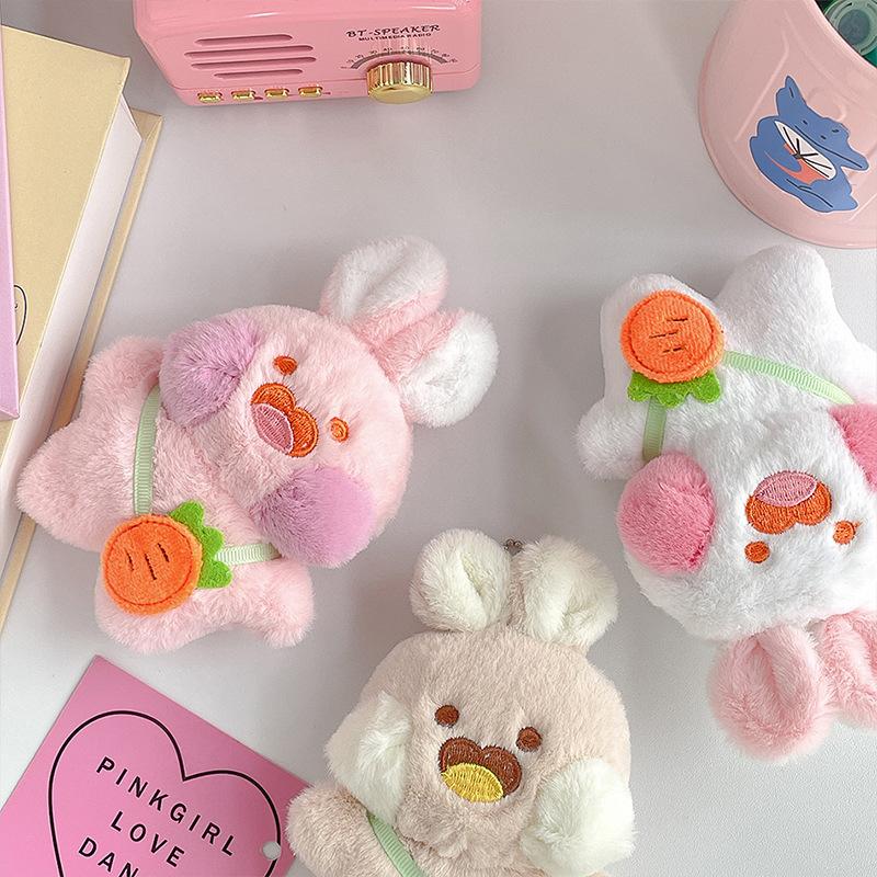 New Girl's Heart Cute Carrot Shoulder Bag Duo Rabbit Plush Toy Cartoon Doll Keychain Bag Pendant