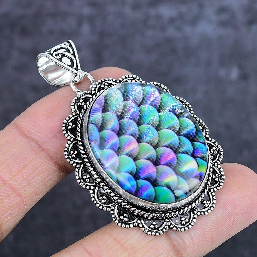 Natural Dichroic Glass Gemstone 925 Sterling Silver Jewelry Pendant 2.29" ETC-14026