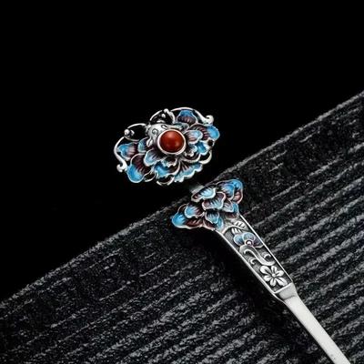 Klassische Charms Emaille Lotusblume Blau Tiara Haarschmuck Exquisiter ethnischer Stil Hanfu Qipao Hanfu Accessoires
