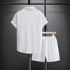 European and American Summer Jacquard Black and White Solid Color Set, Short-sleeved Men's Vacation Casual Style Shirt and Shorts Two-piece Set