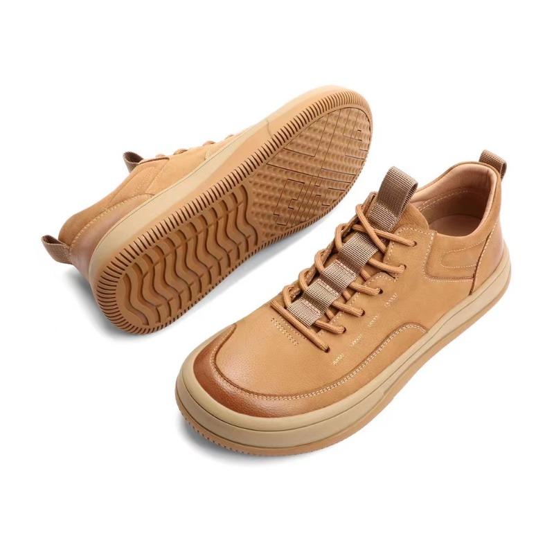 Spring Leather Men's Sports Shoes Versatile Wide Head Leather Shoes Platform Non-slip Casual Board Shoes Men's Trendy Brand