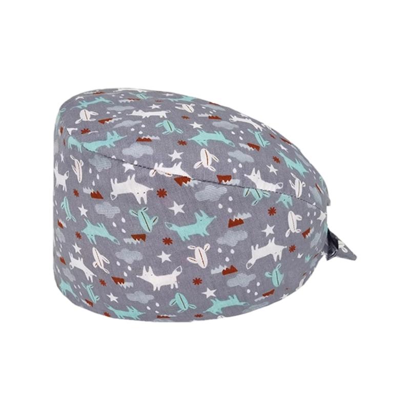 Удобная дышащая хлопковая хирургическая шапочка с принтом, регулируемая эластичная шапочка-колпак для медицинских работников