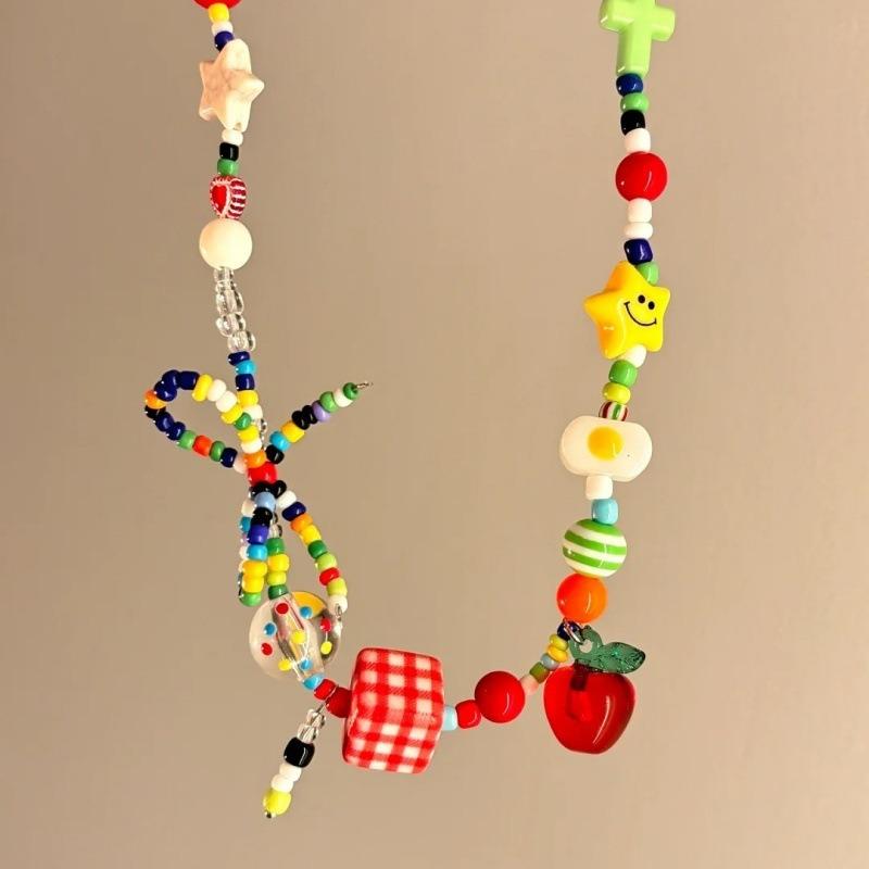 Summer Niche Handmade Color Dopamine Beaded Children's Fun Necklace Creative Cute Versatile Sweet Collarbone Chain