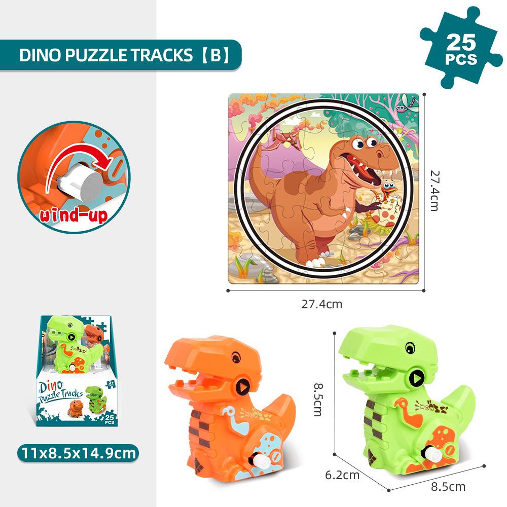 Dráha Puzzle 2 v 1 Hračka Dinosaurus Dárek Děti DIY Scéna Stavba Puzzle Dráha Autíčko
