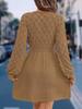 Scale Pattern 3D Knitted Dress New V-Neck Beach Dress A-Line Long Sleeve Dress