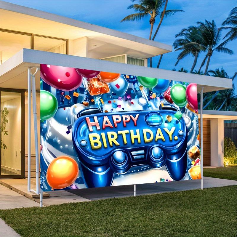 Level Up Video Game Birthday Party Banner, Polyester Backdrop for Home Room Wall Decor