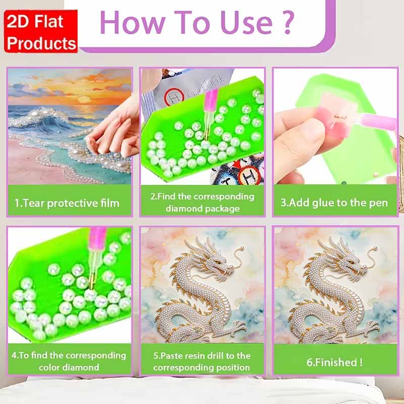 Pearl Art Painting Home Wall Decor Pearl Gemstone Painting Chinese White Dragon Crafts Adult/Beginner Gift Creative Home Decor Unframed