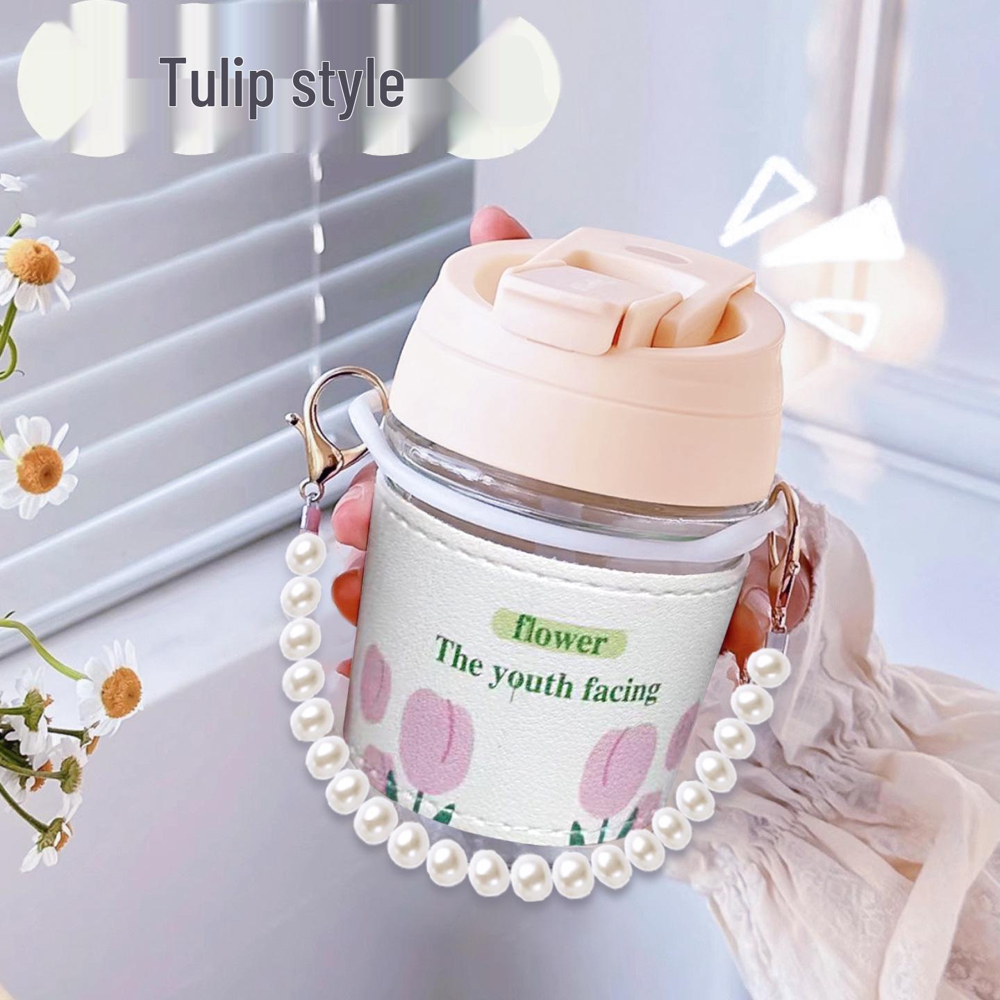 Pearl Glass Double-Drink Cup with Straw - Luxurious Souvenir. 360ml