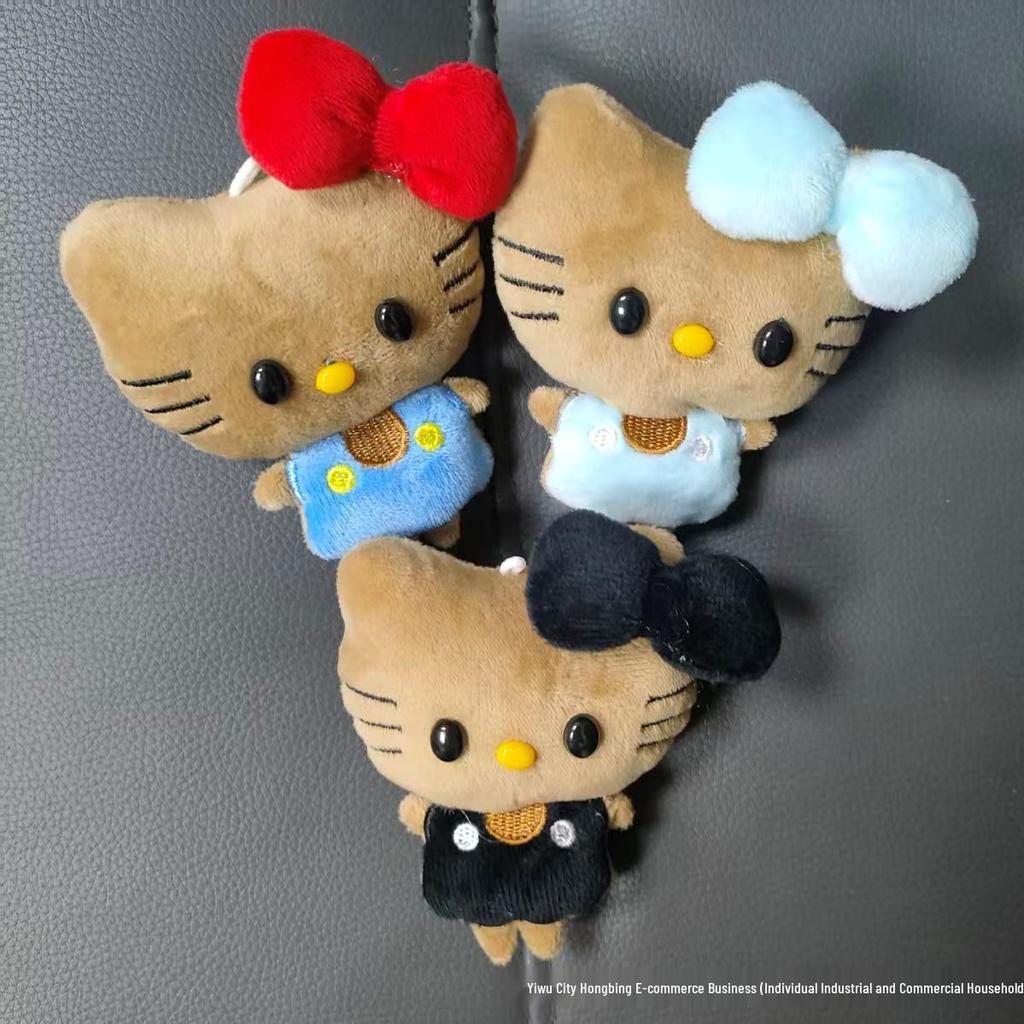 Adorable KT Cat Plush Doll Keychain with Large Bow