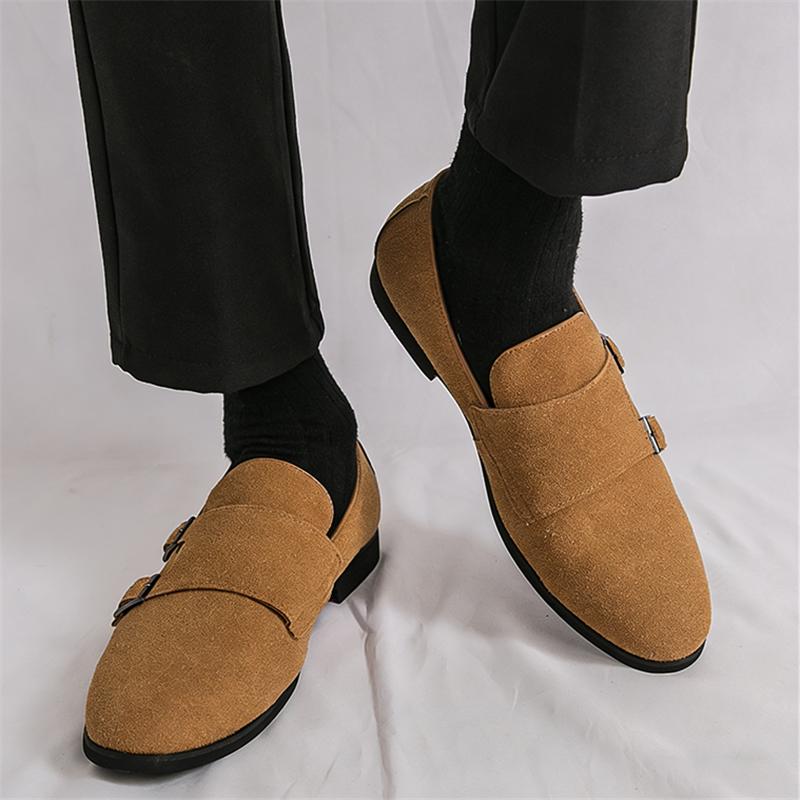 Trend New Black Brown Monk Strap Loafers New Men's Suede Patent Leather Shoes Designer Formal Wedding Dress Homecoming Footwear