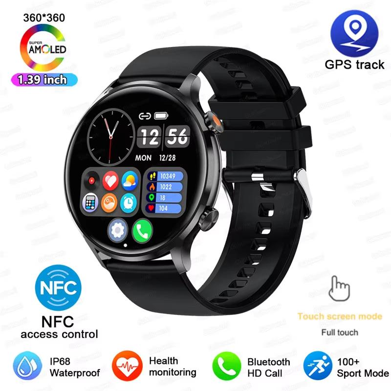 

2025 Новые Смарт-часы с GPS-трекингом для женщин, AMOLED HD-экран, Пульсометр, Измерение артериального давления, BT-звонки, Водонепроницаемость IP68, Смарт-часы для Huawei Xiaomi Black Silicone