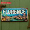 2D Flat Single Pizza Cityscape Metal License Plate, Perfect for Art Studios, Book Cafes, Italian Kitchens,and Historical Corners