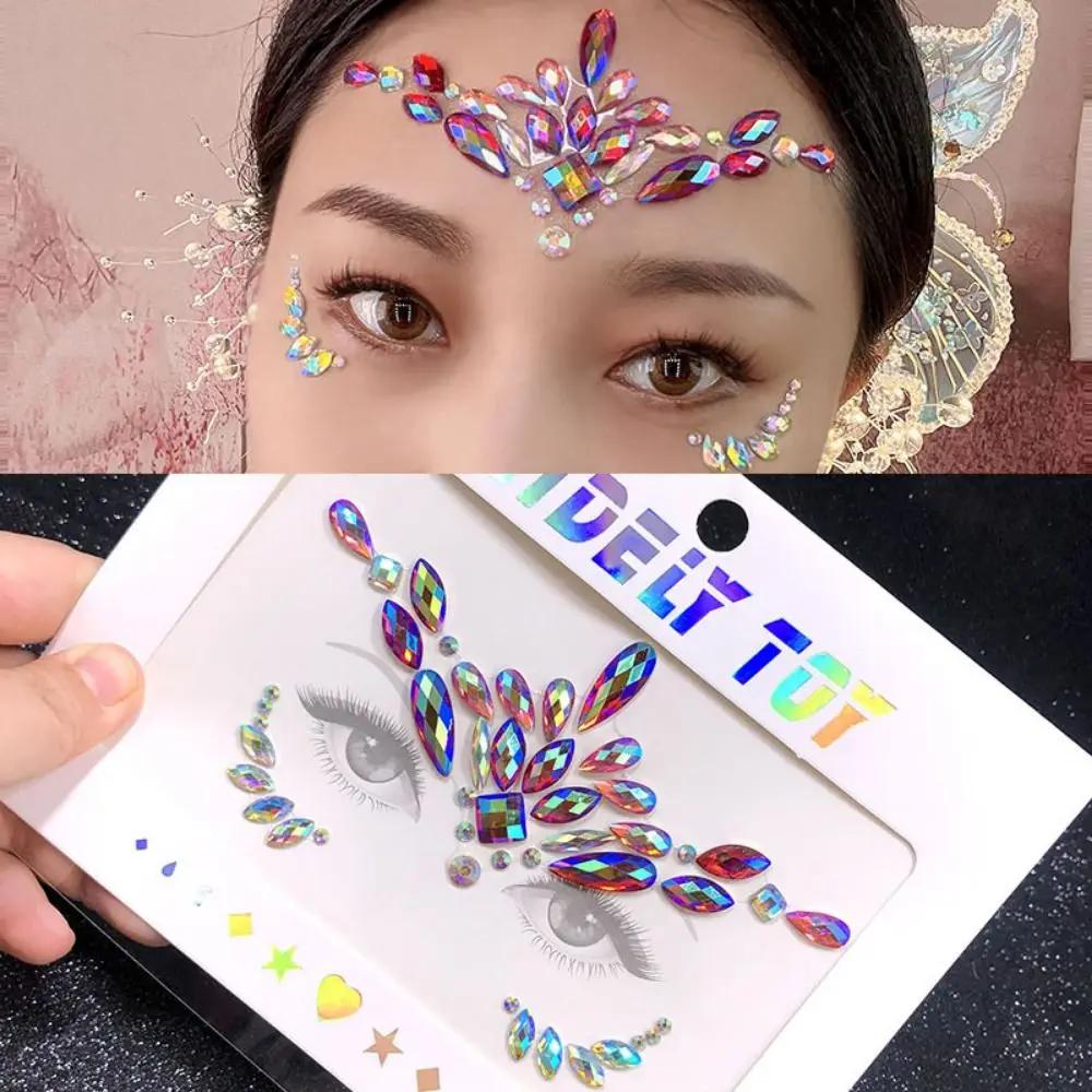 Glue Free 3D Rhinestones Sticker Fake Tattoo Disposable Crystal Facials Sticker Glitter Waterproof Temporary Tattoo Sticker