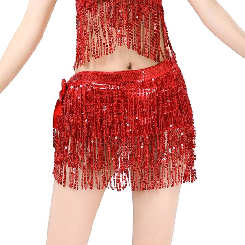 Sequins Wrap Skirt Belly Dance Hip Scarf Wrap Sparkles Mini Skirt Raves Festival Outfit Halloween Costume for Women Girls