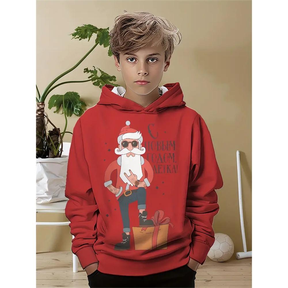 Child Sweatshirt Christmas Hoodies Cartoon Children's Fashion Santa Claus Print Clothes Child Girl Outdoor Clothes for Children