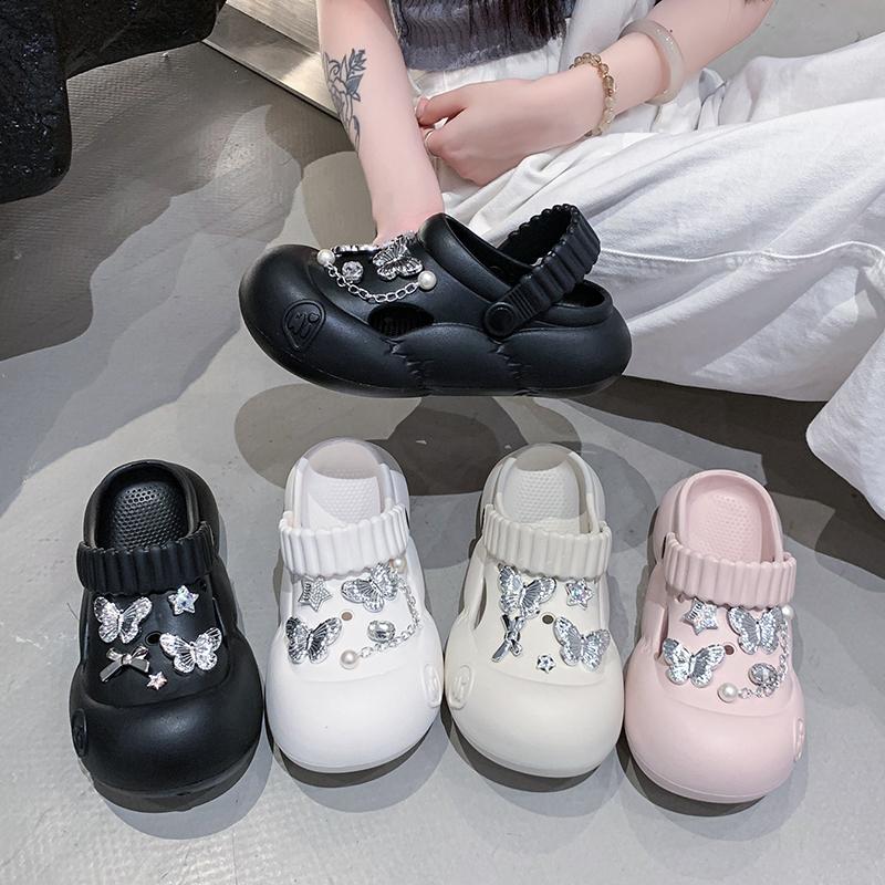 Fashion Rhinestone Butterfly Platform Slippers Women 2025 Summer Thick Sole Eva Clogs Garden Shoes Woman Non Slip Beach Sandals