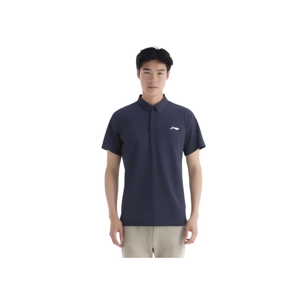 Li-Ning Atmungsaktives einfarbiges Logo Kurzarm-Poloshirt Herren Tops Tintenblau APLV039-9