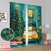 2pcs,2D plane printing Print Curtains Christmas Bedroom Cozy Holiday Scene (3) Versatile 100% Polyester (without rod) Festive